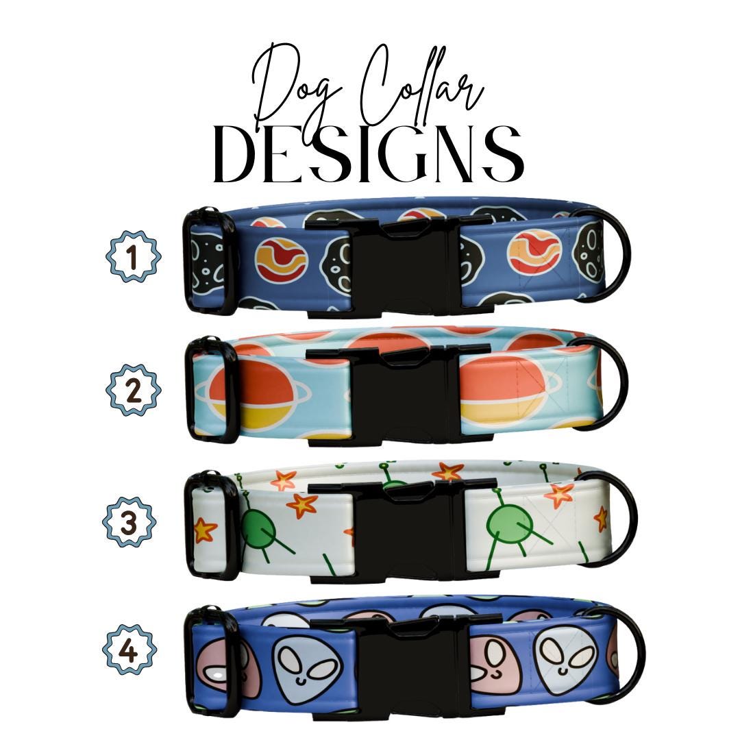 Personalized Space Pup Dog Collar  Cosmic Cuties Edition Custom Metal Buckle (OG-384)