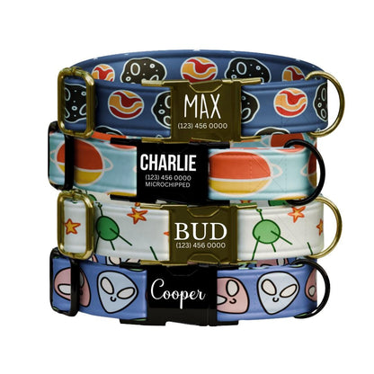 Personalized Space Pup Dog Collar  Cosmic Cuties Edition Custom Metal Buckle (OG-384)