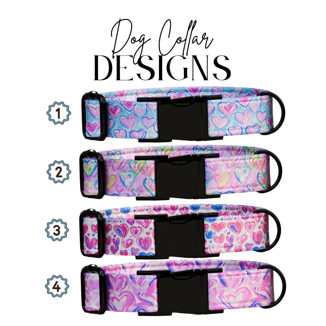 Personalized Heart Doodle Dog Collar, Custom Name Pet Collar (OG-396)