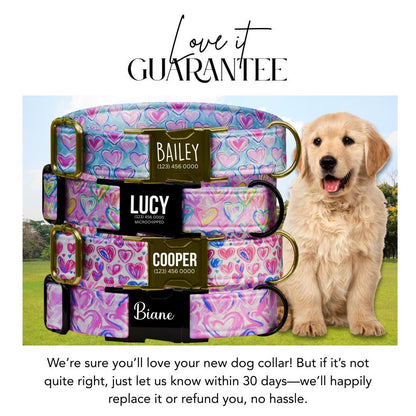 Personalized Heart Doodle Dog Collar, Custom Name Pet Collar (OG-396)