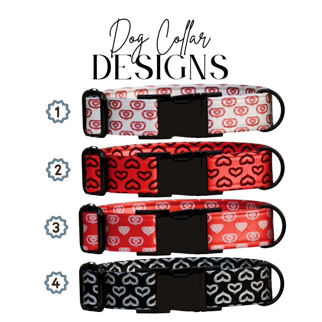 Personalized Heart Print Dog Collar, Custom Name & Number (OG-397)