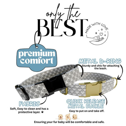 Black & White Heart Dog Collar, Minimalist Love Pattern, Custom Pet ID (OG-398)