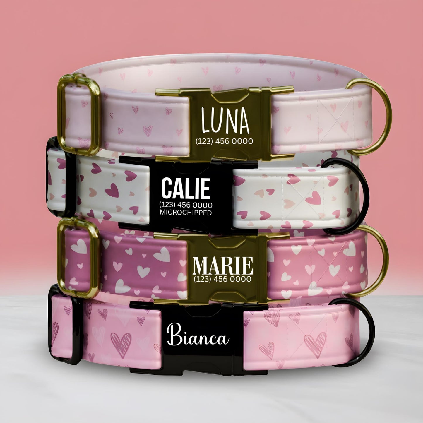 Valentine's Day Blush Hearts Personalized Dog Collar (OG-391)