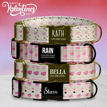 Personalized Valentine's Dog Collar, Pink Hearts, Love Keys (OG-393)