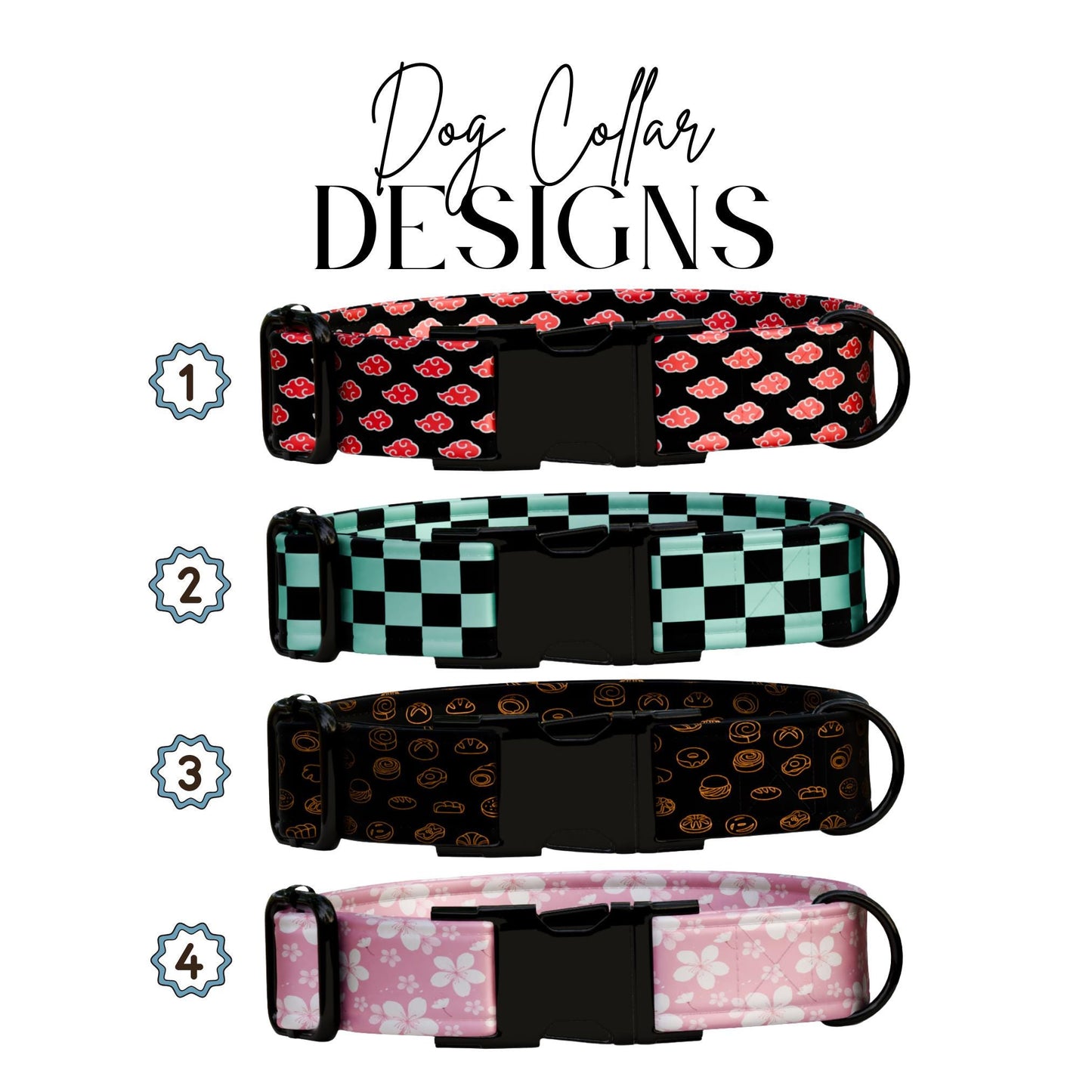 Anime Dog Collar, Personalized Akatsuki Clouds, Checkered Hero, Ramen, Sakura (OG-418)