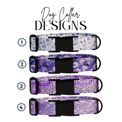 Purple Pop Memphis Dog Collar  Personalized Lavender Abstract Collar Custom Name & Number (OG-421)