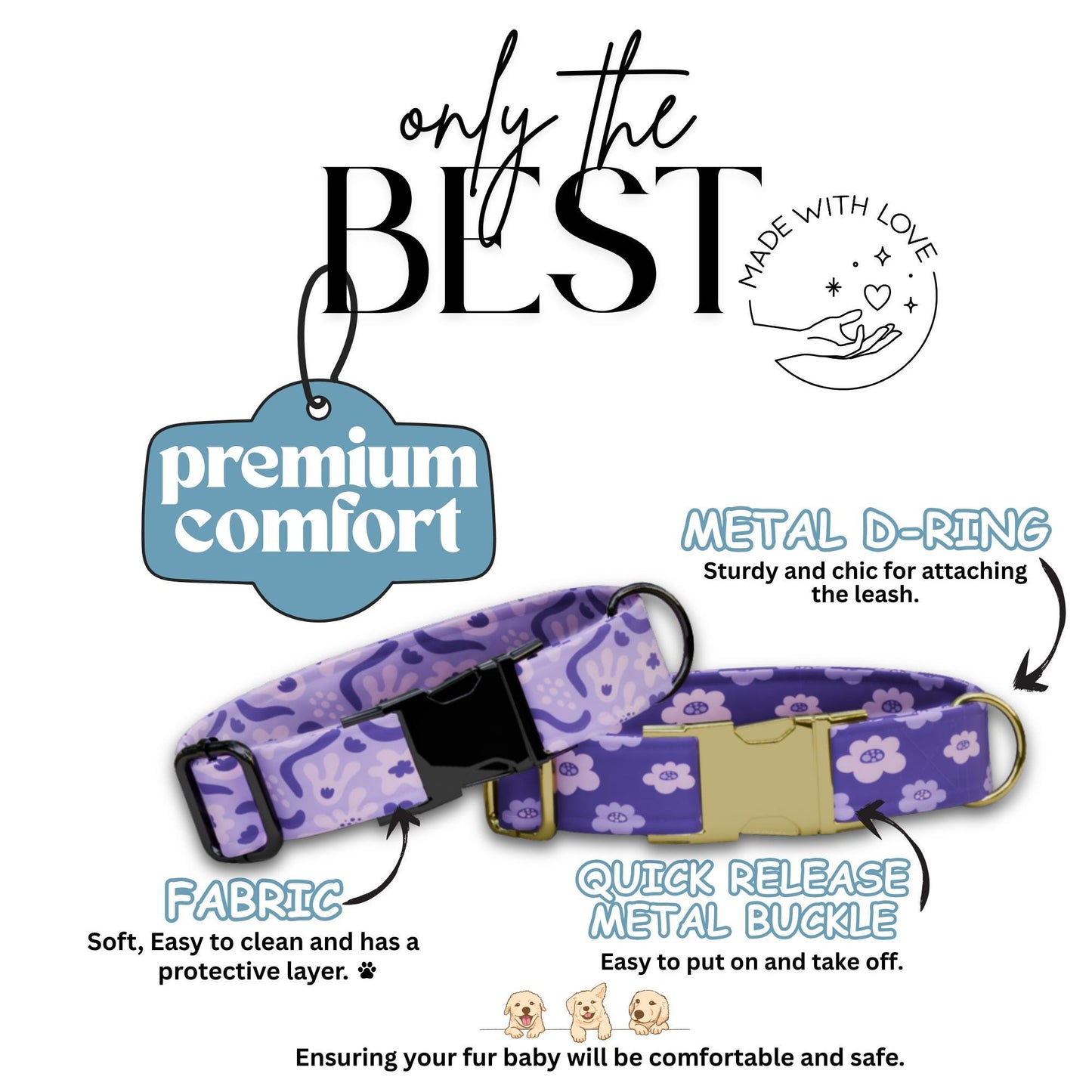 Lavender Floral Dog Collar, Personalized Engraved Fabric Collar & Leash Set (OG-416)