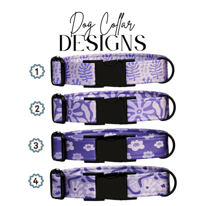 Lavender Floral Dog Collar, Personalized Engraved Fabric Collar & Leash Set (OG-416)