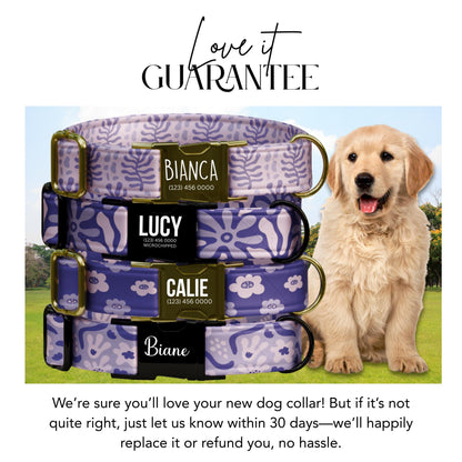 Lavender Floral Dog Collar, Personalized Engraved Fabric Collar & Leash Set (OG-416)