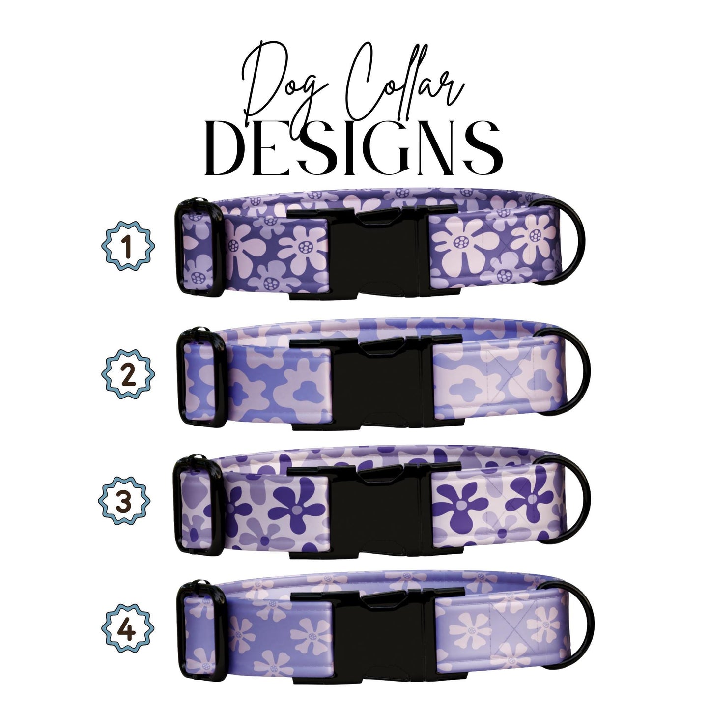 Purple Daisy Dog Collar with Leash Set - Personalized Floral Fabric (OG-415)