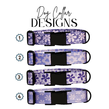 Purple Daisy Dog Collar with Leash Set - Personalized Floral Fabric (OG-415)