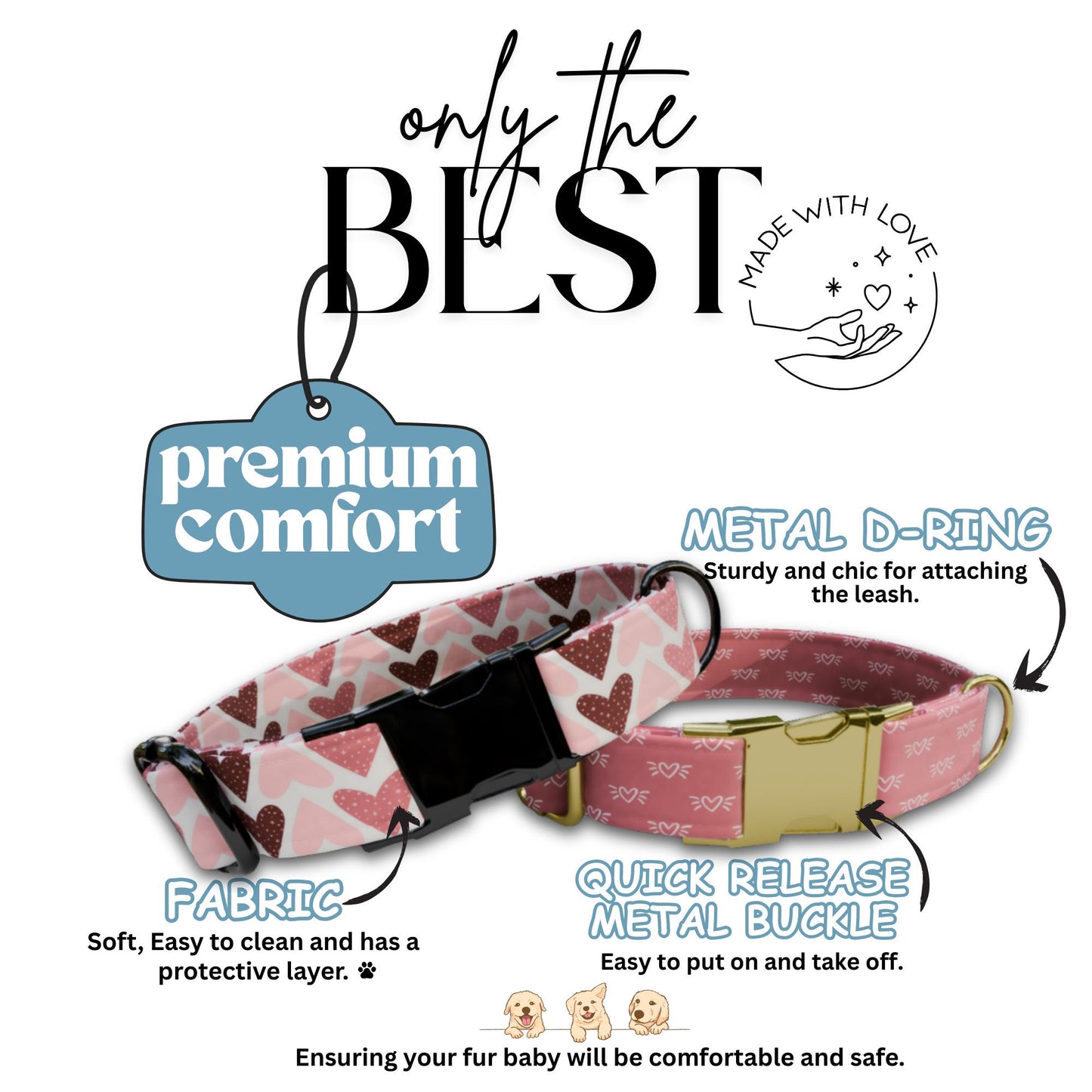 Personalized Valentine's Day Dog Collar: Hearts & Love Prints (OG-412)