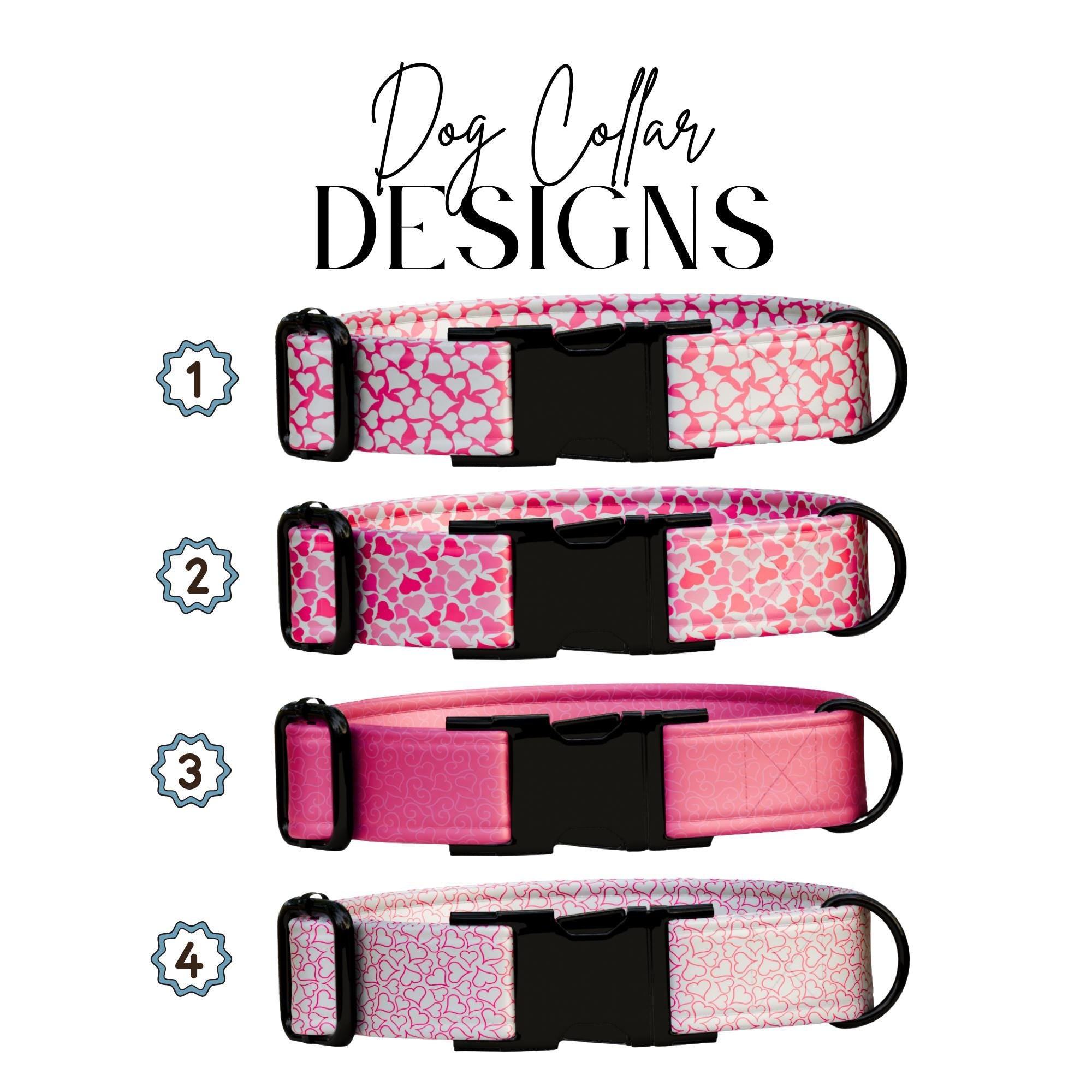 Personalized Valentine Dog Collar: Pink Heart Print, Custom Name (OG-413)