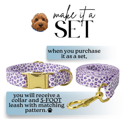 Purple Leopard Luxe Personalized Dog Collar Custom Engraved Buckle leopard Print (OG-426)