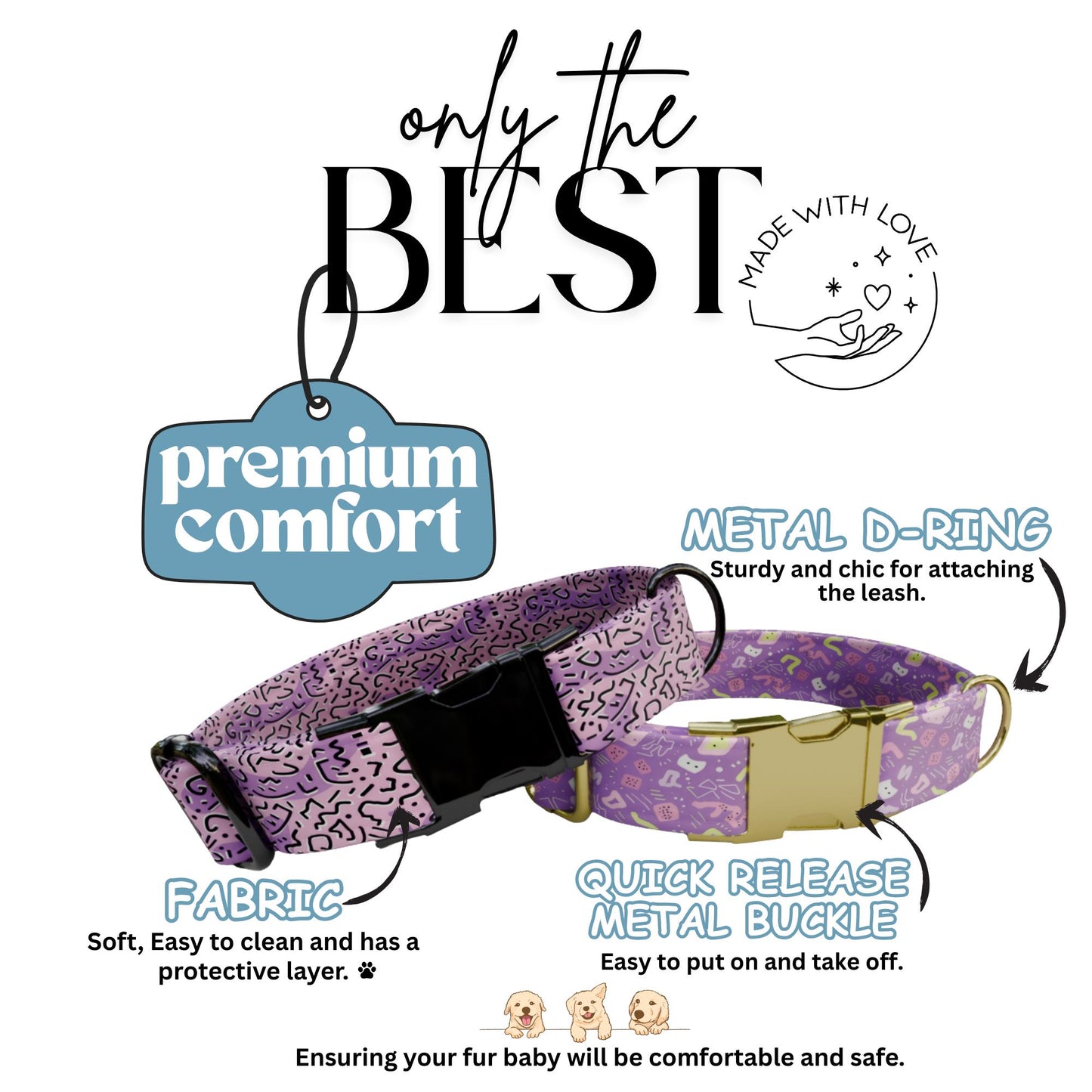 Purple Pop Memphis Dog Collar  Personalized Lavender Abstract Collar Custom Name & Number (OG-421)