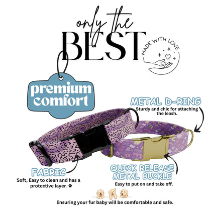 Purple Pop Memphis Dog Collar  Personalized Lavender Abstract Collar Custom Name & Number (OG-421)