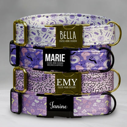 Purple Pop Memphis Dog Collar  Personalized Lavender Abstract Collar Custom Name & Number (OG-421)