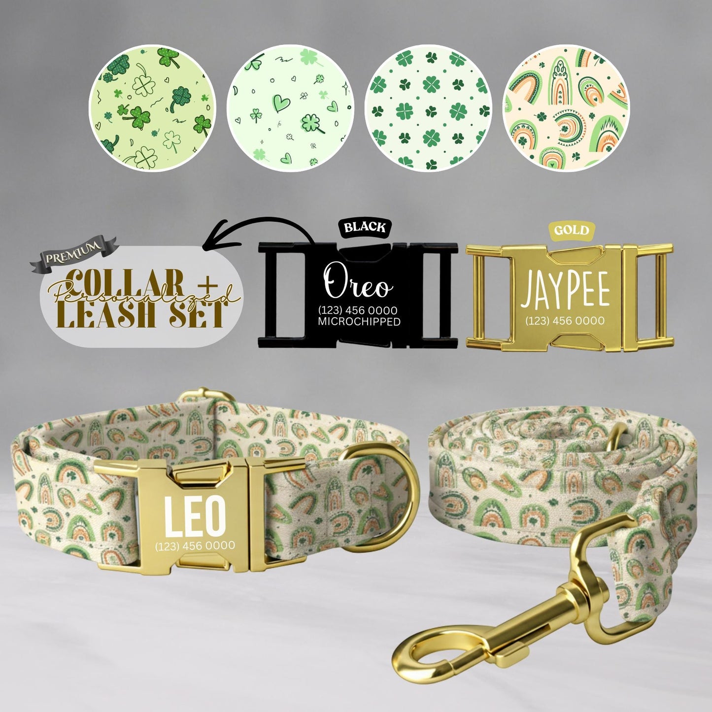 Lucky Clover Rainbow Personalized Dog Collar  St. Patricks Day Gift for Pets (OG-429)