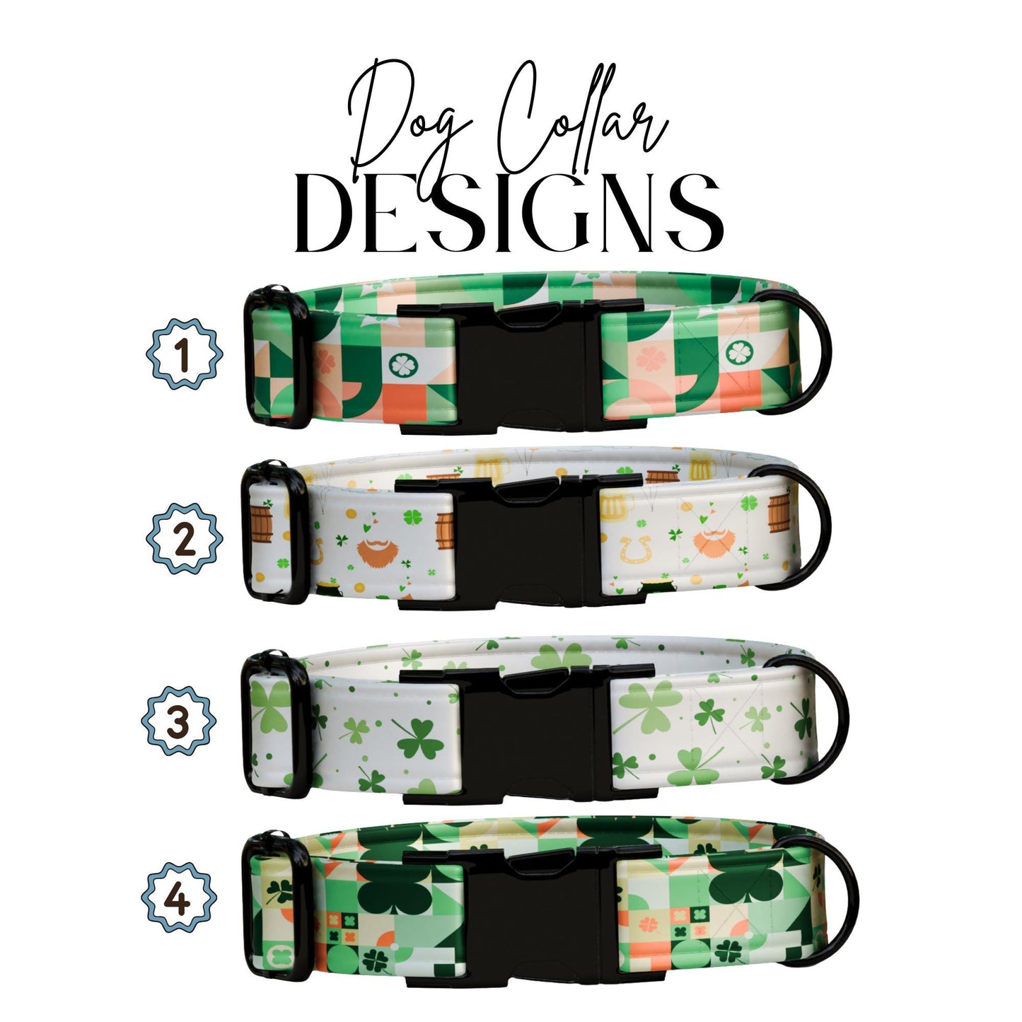 Lucky Clover Patchwork Personalized Dog Collar  Chic, Durable & Paw-sitively Adorable Collar for Dogs (OG-434)