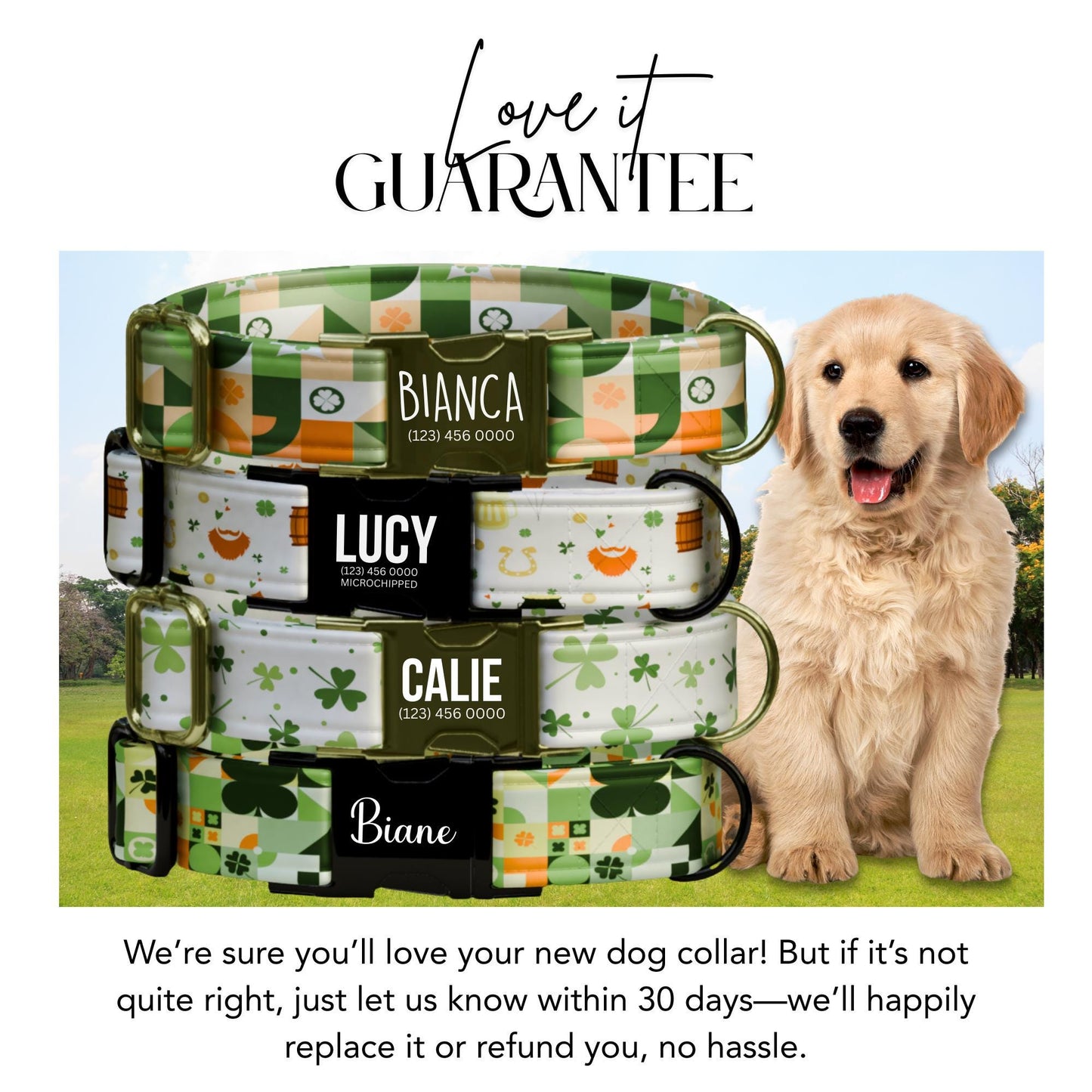 Lucky Clover Patchwork Personalized Dog Collar  Chic, Durable & Paw-sitively Adorable Collar for Dogs (OG-434)