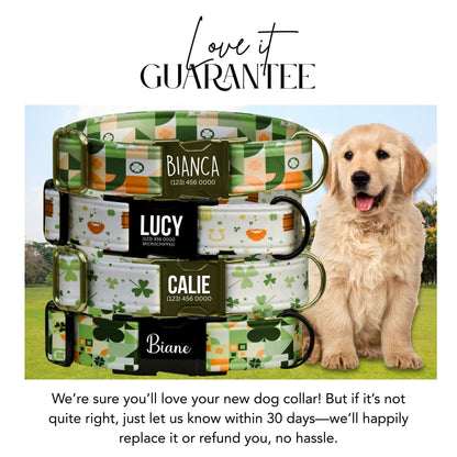 Lucky Clover Patchwork Personalized Dog Collar  Chic, Durable & Paw-sitively Adorable Collar for Dogs (OG-434)