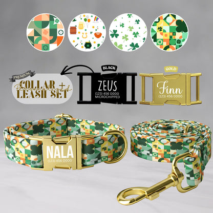 Lucky Clover Patchwork Personalized Dog Collar  Chic, Durable & Paw-sitively Adorable Collar for Dogs (OG-434)