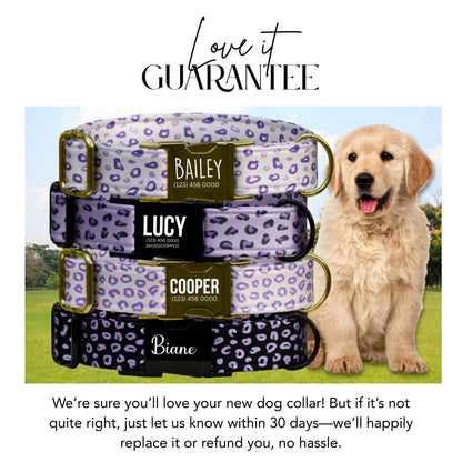 Purple Leopard Luxe Personalized Dog Collar Custom Engraved Buckle leopard Print (OG-426)