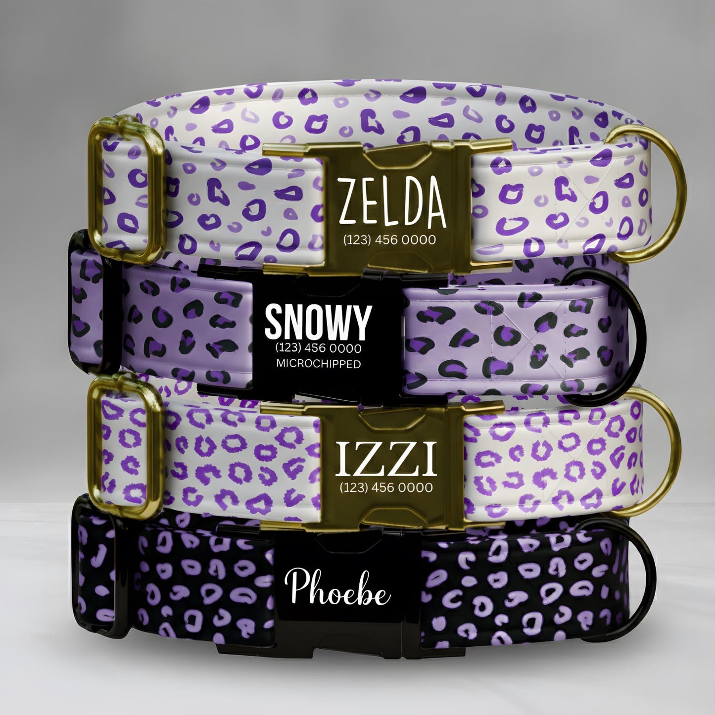 Purple Leopard Luxe Personalized Dog Collar Custom Engraved Buckle leopard Print (OG-426)
