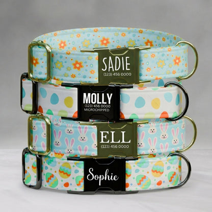 Easter Dog Collar Bunny Spring Floral Collar Personalized Egg Design Custom Name Engraved (OG-468)