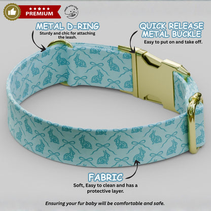 Bunny Dog Collar Personalized Easter Dog Collar Custom Pastel Spring Puppy Collar Rabbit Pattern Pet Collar Gift (OG-473)
