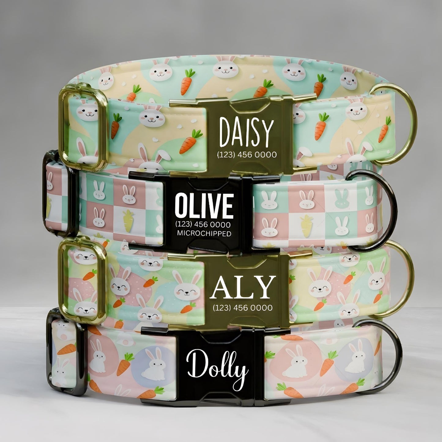 Bunny Dog Collar Personalized Easter Dog Collar Custom Pastel Spring Puppy Collar Rabbit Pattern Pet Collar Gift (OG-474)