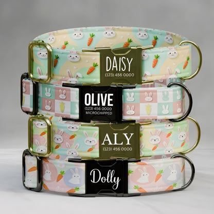Bunny Dog Collar Personalized Easter Dog Collar Custom Pastel Spring Puppy Collar Rabbit Pattern Pet Collar Gift (OG-474)
