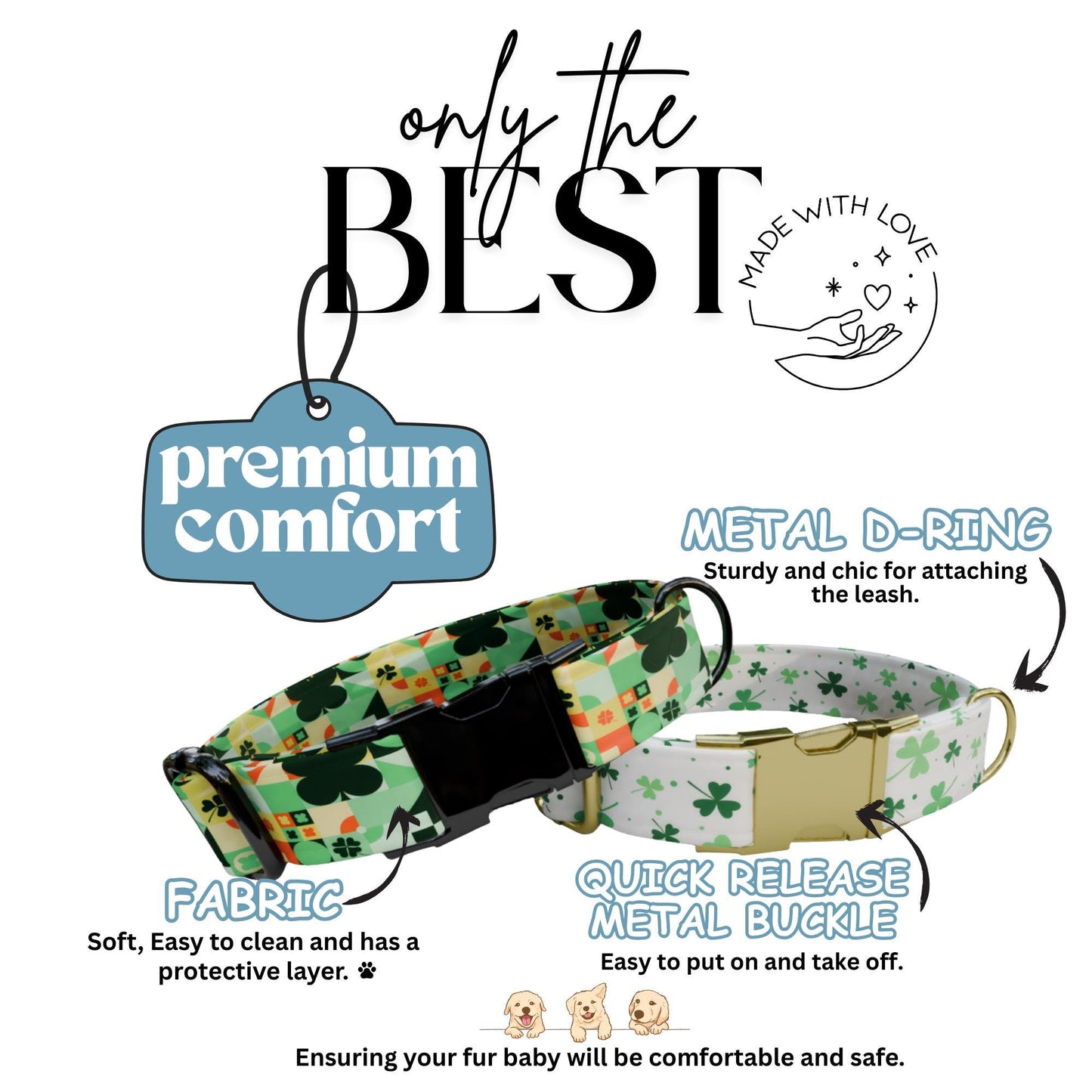 Lucky Clover Patchwork Personalized Dog Collar  Chic, Durable & Paw-sitively Adorable Collar for Dogs (OG-434)
