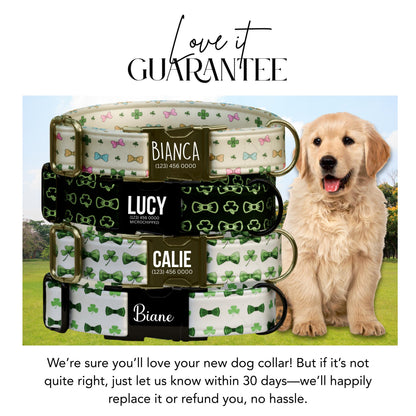 Lucky Bow Personalized Dog Collar  Clover & Bow Print Custom St. Patrick's Day Gift  (OG-435)