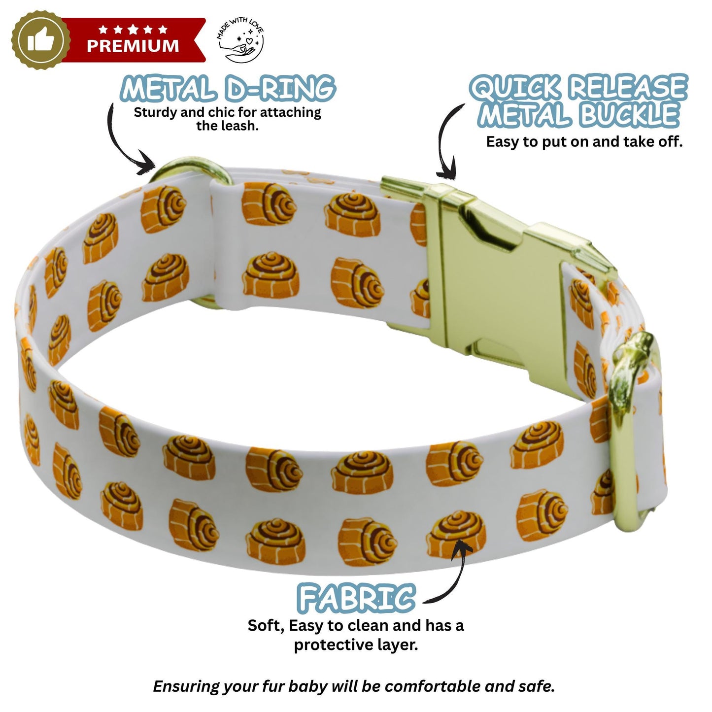 Bread & Pastry Pattern Dog Collar, Personalized Engraved Buckle, Handmade in USA (OG-495)
