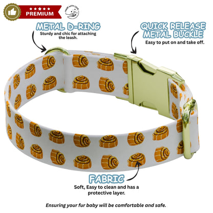 Bread & Pastry Pattern Dog Collar, Personalized Engraved Buckle, Handmade in USA (OG-495)