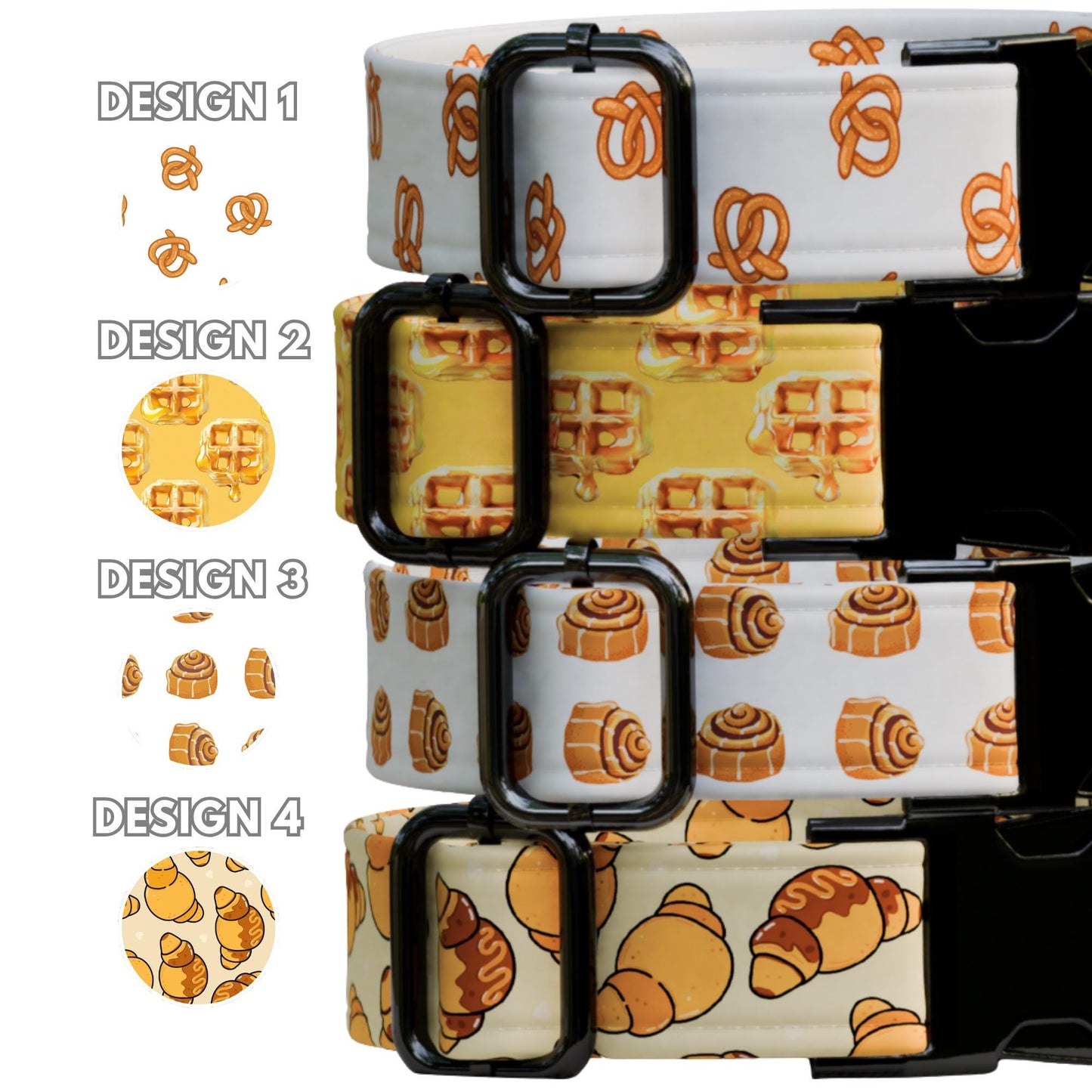 Bread & Pastry Pattern Dog Collar, Personalized Engraved Buckle, Handmade in USA (OG-495)