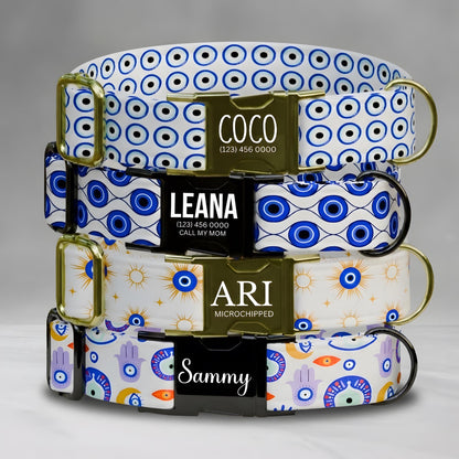Evil Eye Dog Collar Custom NamePlate Protection Design Personalized Gift for Dogs (OG-500)