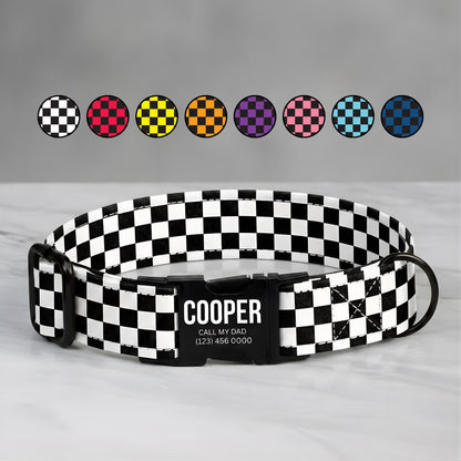 Racing Checkered Personalized Dog Collar & Leash Set Custom Dog Accessory (OG-504)