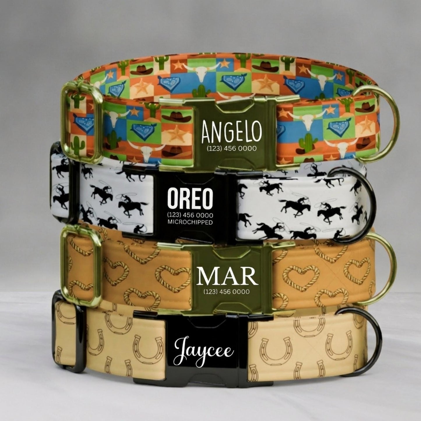 Western Personalized Dog Collar & Leash Set Custom Cowboy Style Pet ID Tag (OG-507)