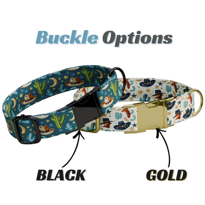 Wild West Cowboy Hat & Cactus Personalized Dog Collar Leash Set Custom Pet ID (OG-509)