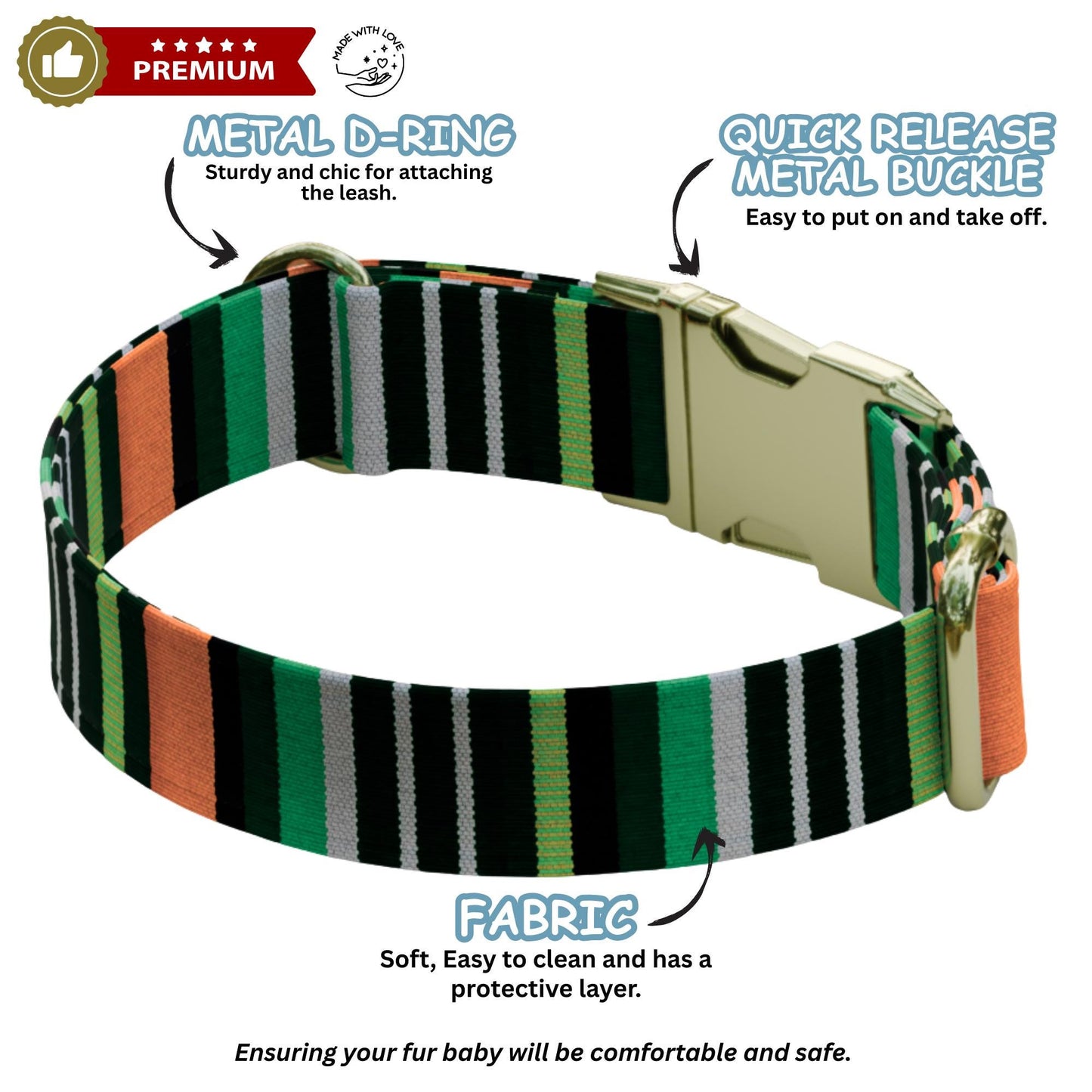 Striped Pattern Personalized Dog Collars & Leash Set, Custom Dog Collar with Name Engraved (OG-512)