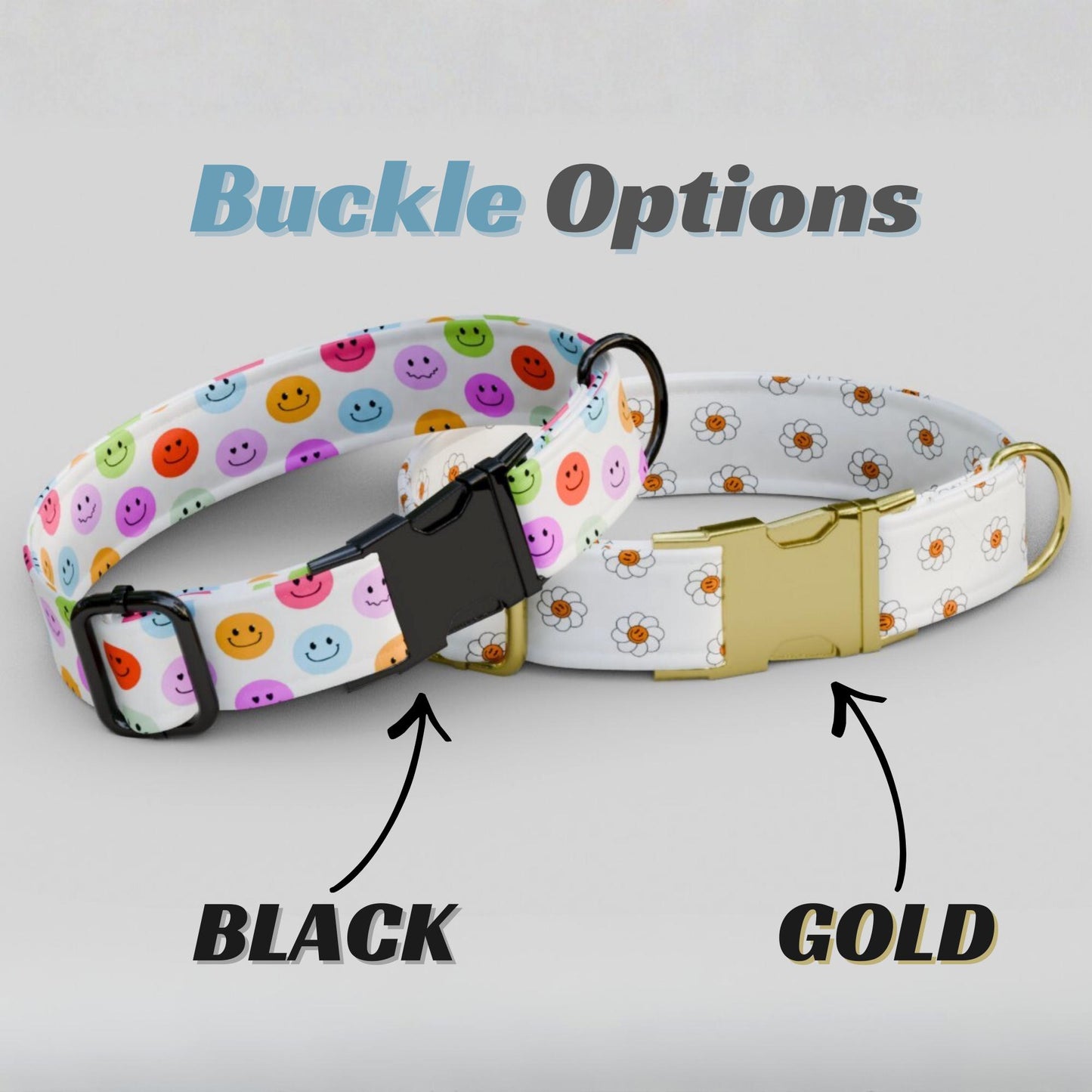 Smiley Face Retro Dog Collar with Leash: Custom Adjustable, Metal Buckle (OG-457)