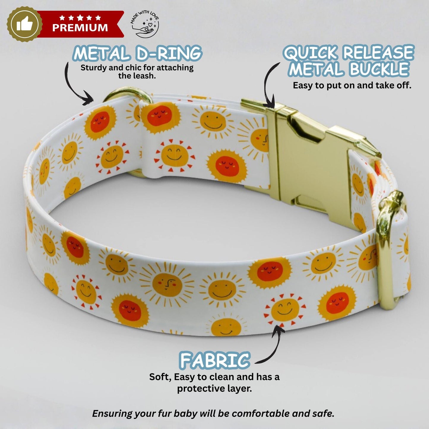 Smiley Face Retro Dog Collar with Leash: Custom Adjustable, Metal Buckle (OG-457)