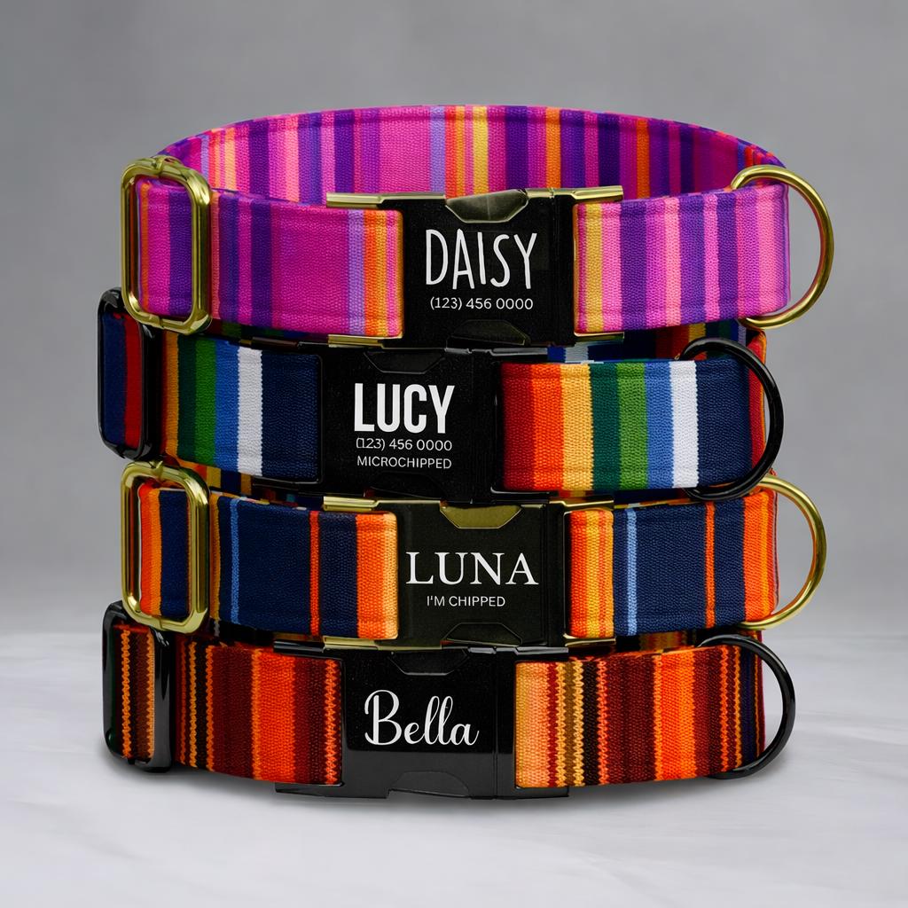 Striped Personalized Dog Collars Custom Mexican Serape Small Medium Large Dogs (OG-516)