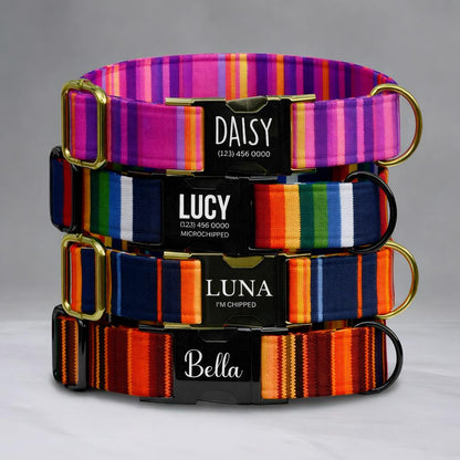 Striped Personalized Dog Collars Custom Mexican Serape Small Medium Large Dogs (OG-516)