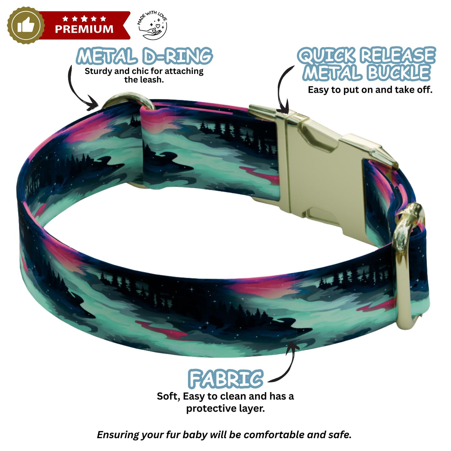 Starry Night Personalized Dog Collar And Leash Set, Engraved Name Customized Pet Accessories (OG-521)