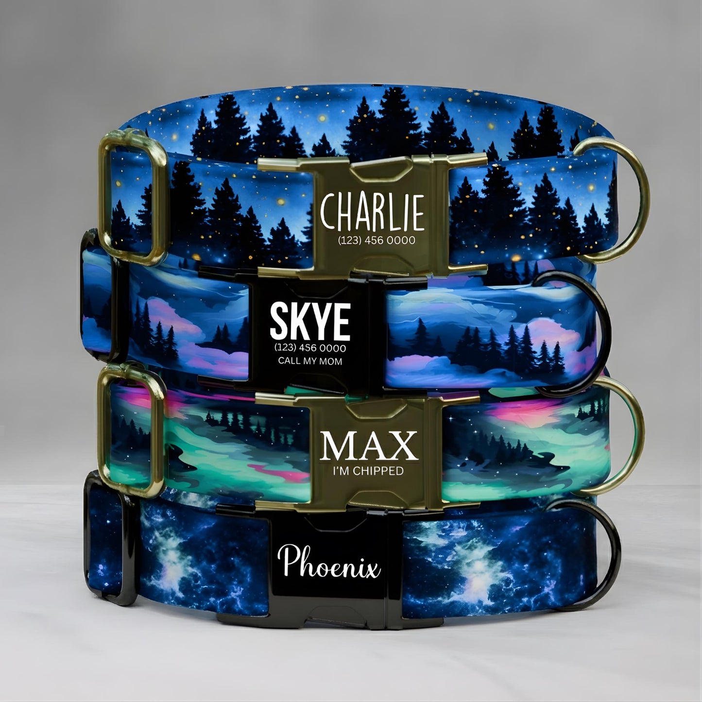Starry Night Personalized Dog Collar And Leash Set, Engraved Name Customized Pet Accessories (OG-521)