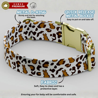 Bunny Leopard Personalized Dog Collar & Leash Set | Engraved Nameplate Spring Puppy Collar Gift (OG-471)