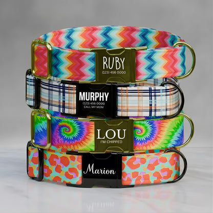 Colorful Chevron Dog Collar Personalized Name Buckle Custom Vibrant Pattern Pet Collar (OG-522)